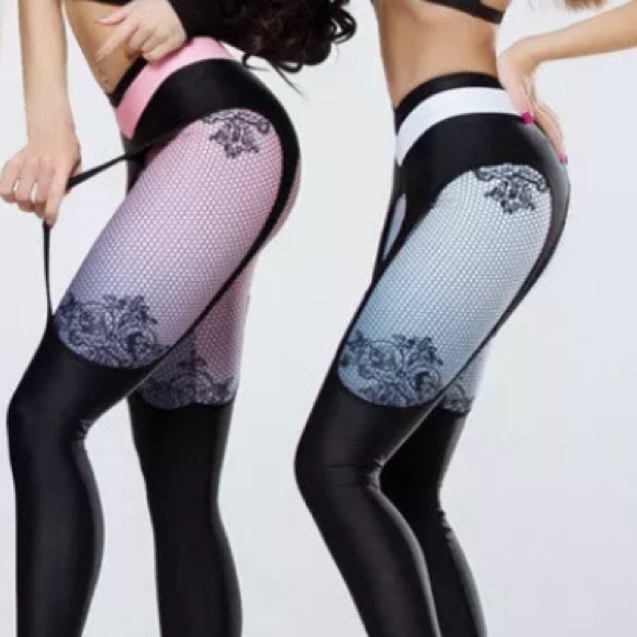 Pink black yoga pants sexy Brazilian booty pants lounge stretch bottoms garter - Picture 3 of 3